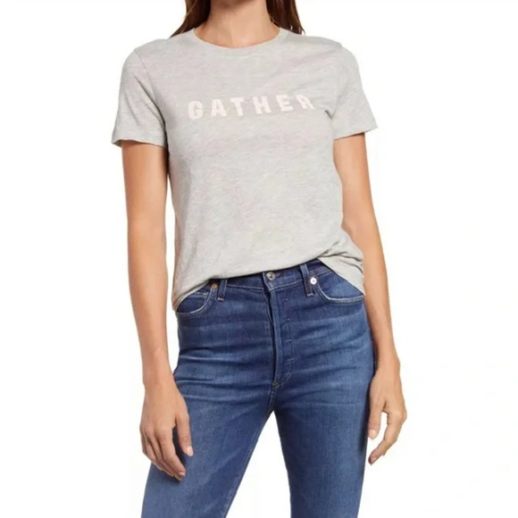 1901 Tops - 1901 NORDSTROM Graphic Print Short Sleeve Crew Neck T-Shirt GATHER Gray S, NWT